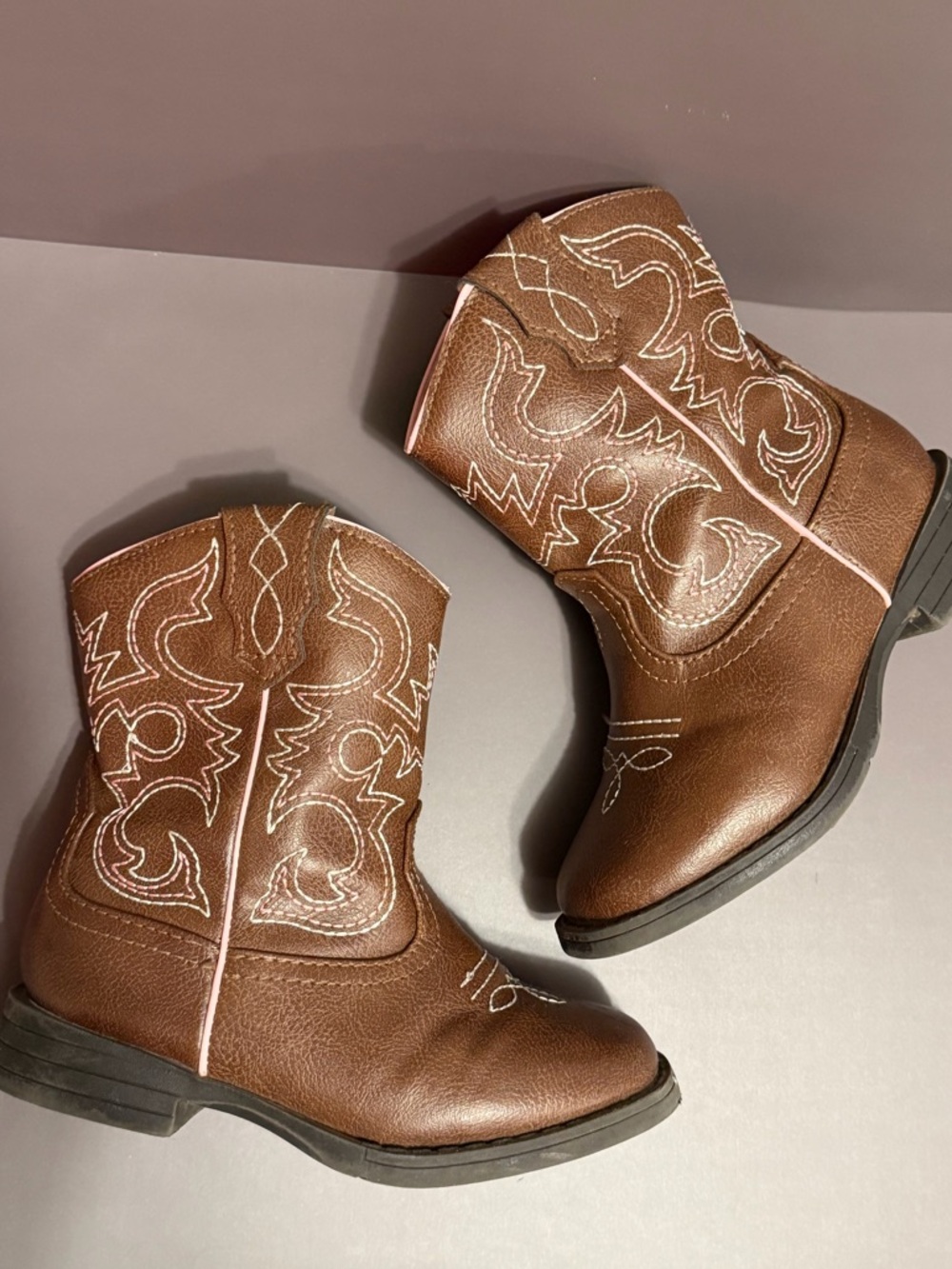 wonder nation Brown Western Cowboy Toddler Boots with White Stitching